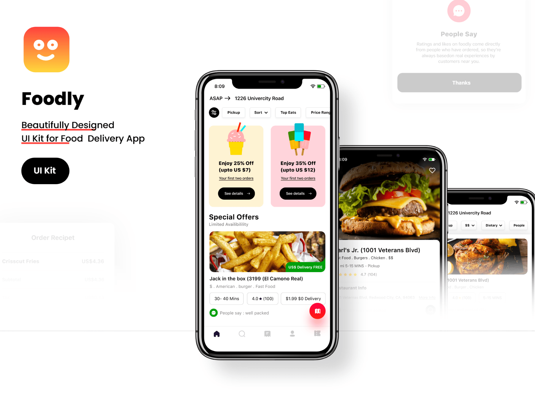Foodly（食品送餐应用） Foodly ( Food Delivery App) xd, figma格式-UI/UX-到位啦UI